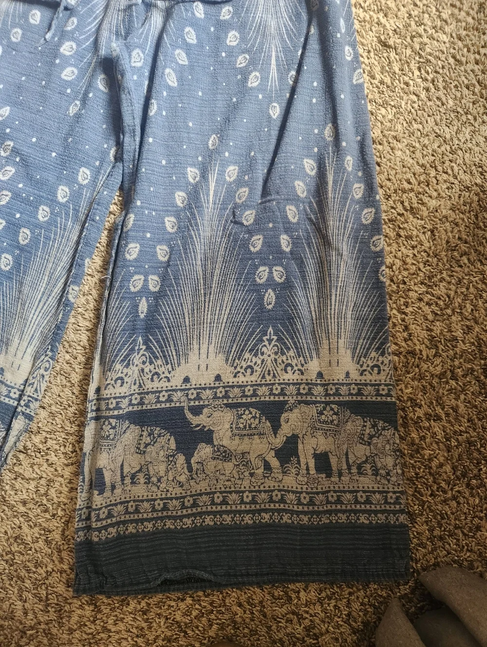 Boho Wide Leg Elephant Print Pants in Blue & Cream - Picture 2 of 4